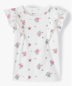 GEMO Tee-shirt fille à motifs fleuris et volants sur les épaules Beige