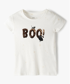 GEMO Tee-shirt fille avec motifs en sequins brodés Beige