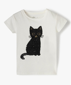 GEMO Tee-shirt fille avec motifs en sequins brodés blanc chine
