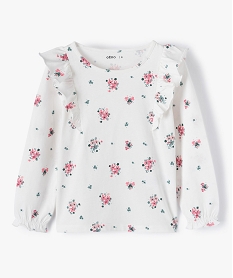GEMO Tee-shirt fille manches longues à fleurs et volants sur les épaules Beige