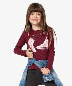 GEMO Tee-shirt fille à manches longues et motif sur l’avant Rouge