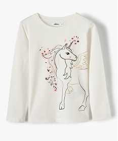 GEMO Tee-shirt fille à manches longues et motif sur l’avant Beige