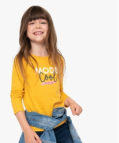 GEMO Tee-shirt fille à manches longues et motif sur l’avant Jaune