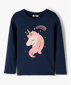 GEMO Tee-shirt fille à manches longues et motif sur l’avant Bleu