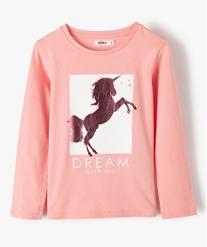 GEMO Tee-shirt fille à manches longues et motif sur l’avant Rose