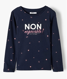 GEMO Tee-shirt fille à manches longues et motif sur l’avant Bleu
