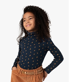 GEMO Tee-shirt fille à manches longues et col roulé Bleu