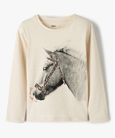 GEMO Tee-shirt fille à manches longues motif XXL Beige