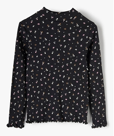 GEMO Tee-shirt fille en maille côtelée à motifs fleuris Gris