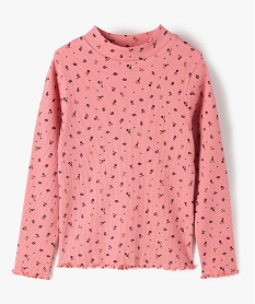 GEMO Tee-shirt fille en maille côtelée à motifs fleuris Rose