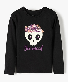 GEMO Tee-shirt fille à manches longues avec motif phosphorescent Noir
