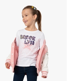 GEMO Tee-shirt fille à manches longues avec sequins brodés – Camps United Beige