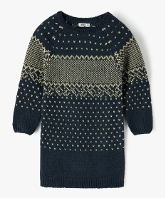 GEMO Robe pull fille en maille jacquard dorée Bleu