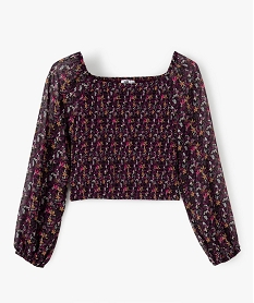 GEMO Chemise fille smockée à motifs fleuris violet vif