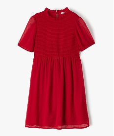 GEMO Robe fille à motifs plumetis avec buste smocké rouge standard