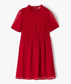 GEMO Robe fille à motifs plumetis avec buste smocké Rouge