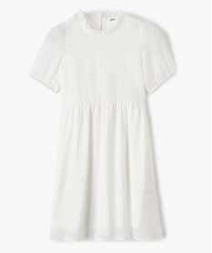 GEMO Robe fille à motifs plumetis avec buste smocké blanc standard