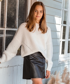 GEMO Pull fille à grosse maille et perles blanc chine