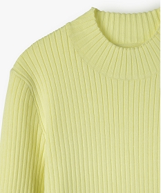 pull court a col cheminee en maille cotelee fille jaune pullsC183901_3