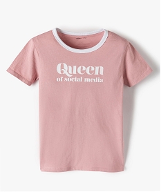 GEMO Tee-shirt fille à message avec col contrastant rose standard