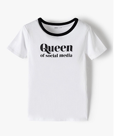 GEMO Tee-shirt fille à message avec col contrastant blanc standard