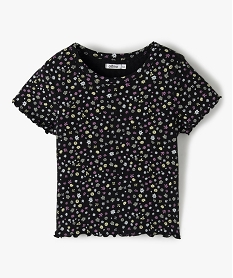 GEMO Tee-shirt fille court en nid d’abeille avec manches volantées Imprimé