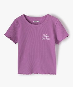 GEMO Tee-shirt fille court en nid d’abeille avec manches volantées Violet