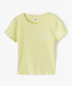 GEMO Tee-shirt fille court en nid d’abeille avec manches volantées jaune standard
