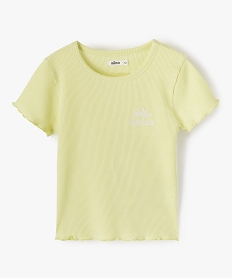 GEMO Tee-shirt fille court en nid d’abeille avec manches volantées Jaune