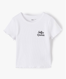 GEMO Tee-shirt fille court en nid d’abeille avec manches volantées Blanc