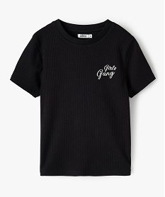 GEMO Tee-shirt fille en maille côtelée à manches courtes Noir