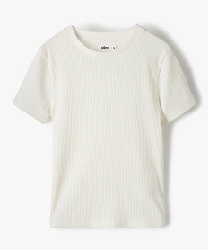 GEMO Tee-shirt fille en maille côtelée à manches courtes blanc standard