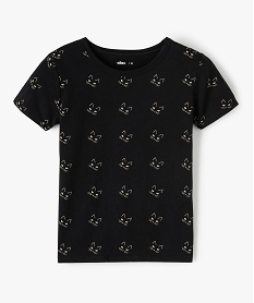 GEMO Tee-shirt fille avec motifs têtes de chats phosphorescents noir standard