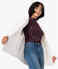 GEMO Tee-shirt fille à manches longues avec col montant violet vif