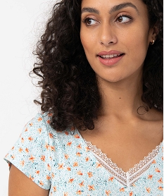 chemise de nuit en maille extensible avec col v en dentelle femme bleuC191201_2