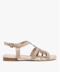 GEMO Sandales femme plates dessus cuir métallisé – Pierre Cardin Brun