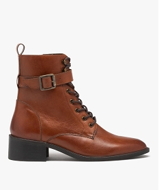 GEMO Bottines en cuir à talon large et bout amande femme - Taneo marron standard