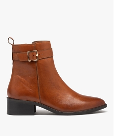 GEMO Boots femme en cuir uni à bout amande et à zip - Taneo marron standard