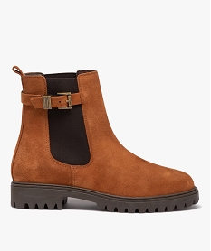 GEMO Boots femme unies en cuir suédé style Chelsea - Taneo marron standard