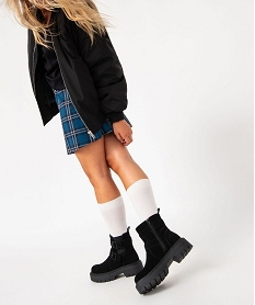 GEMO Boots femme en suédine unie avec brides fantaisie et semelle crantée noir standard