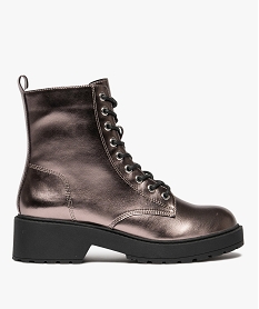 GEMO Boots femme vernies avec semelle crantée épaisse à zip et à lacets Jaune