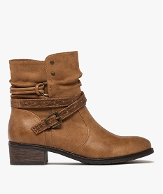 GEMO Boots femme à petit talon avec col effet plissé et brides fantaisie Orange