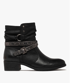 GEMO Boots femme à petit talon avec col effet plissé et brides fantaisie Noir