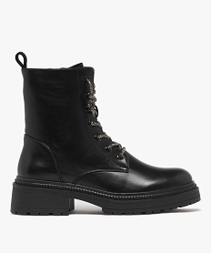 GEMO Boots femme à zip et lacets en strass avec semelle épaisse crantée Noir