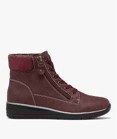 GEMO Boots femme confort fourrées à zip latéral et à lacets - Hobiz Rouge
