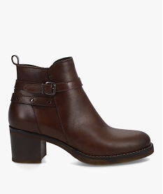 GEMO Boots femme à talon dessus cuir et bride à clous - Tanéo marron standard