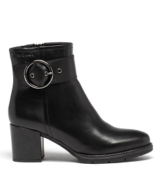 GEMO Boots femme à talon carré dessus en cuir uni et à zip - Pierre Cardin D noir standard