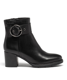 GEMO Boots femme à talon carré dessus en cuir uni et à zip - Pierre Cardin D Noir