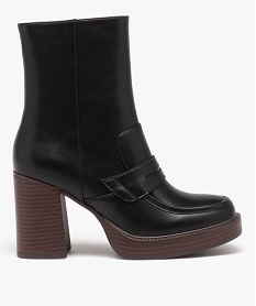 GEMO Boots à talon haut et épaisse semelle look mocassins femme noir standard