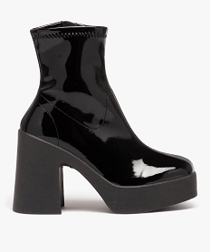 GEMO Boots femme vernies à talon flare avec col ajusté et bout carré noir standard